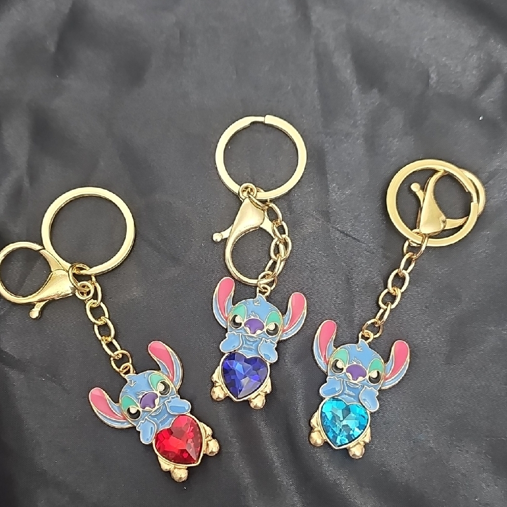 ⚡️Qty 3 Disney Stitch Keychain/ Bag‎ Charm  with Heart Accents